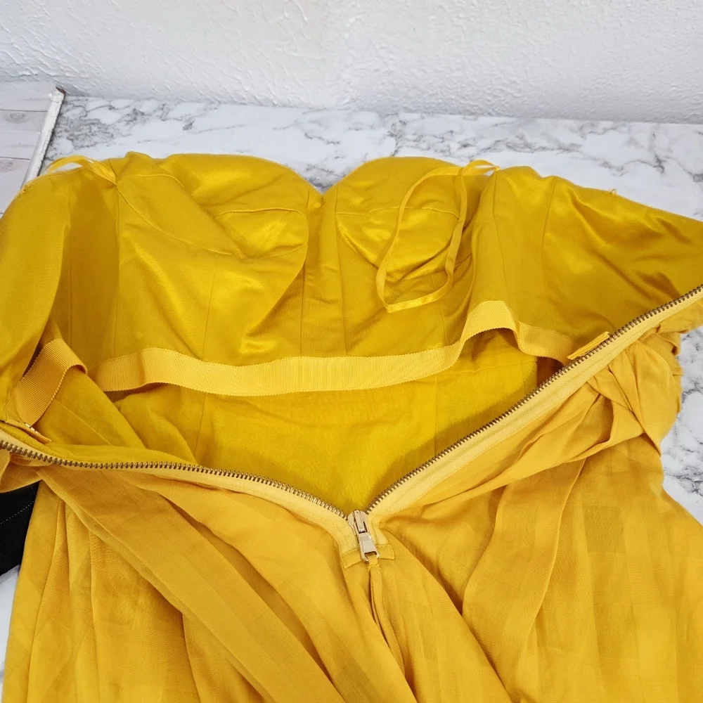 Marc Jacobs Y2K Yellow Strapless Mini Dress Bubble Hem Pleated Bow Size 8 New - Picture 8 of 8